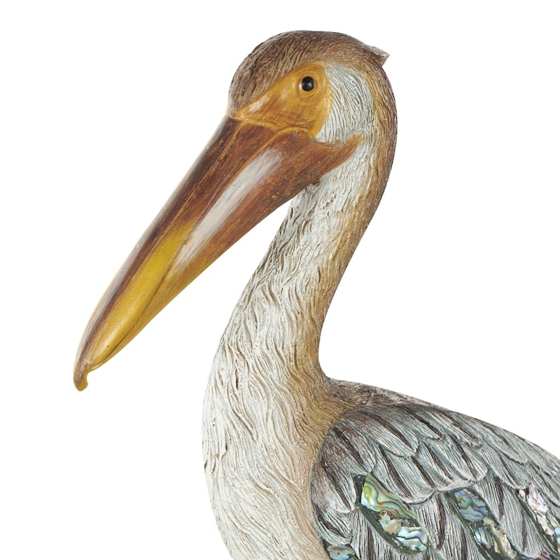 Teal Resin Textured Pelican Decorative Sculpture with Brown Block and Shiny Accents - 10"W x 5"L x 14"H