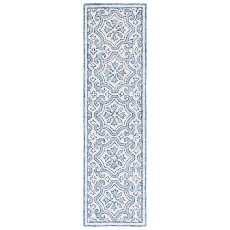 Lauren Ralph Lauren Handmade Elfur Contemporary Wool Rug - 2'3" x 8' Runner - Navy/Ivory
