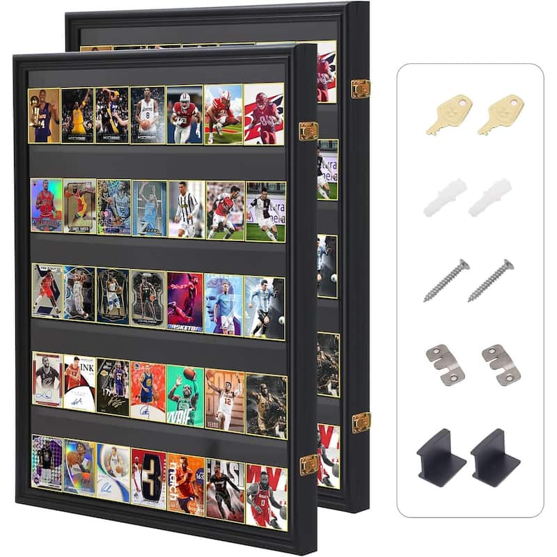 36 Graded Sports Card Display Case, Baseball Card Display Case, Trading Card Display Case Football Cards, 98% UV Protection - Vertical 2-Pack
