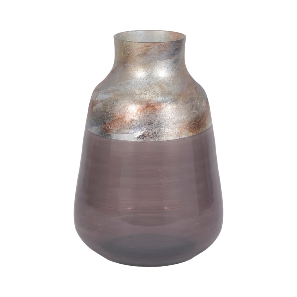 Modern Glam Glass Vase Metallic Textured Neck and Smooth Tapered Body