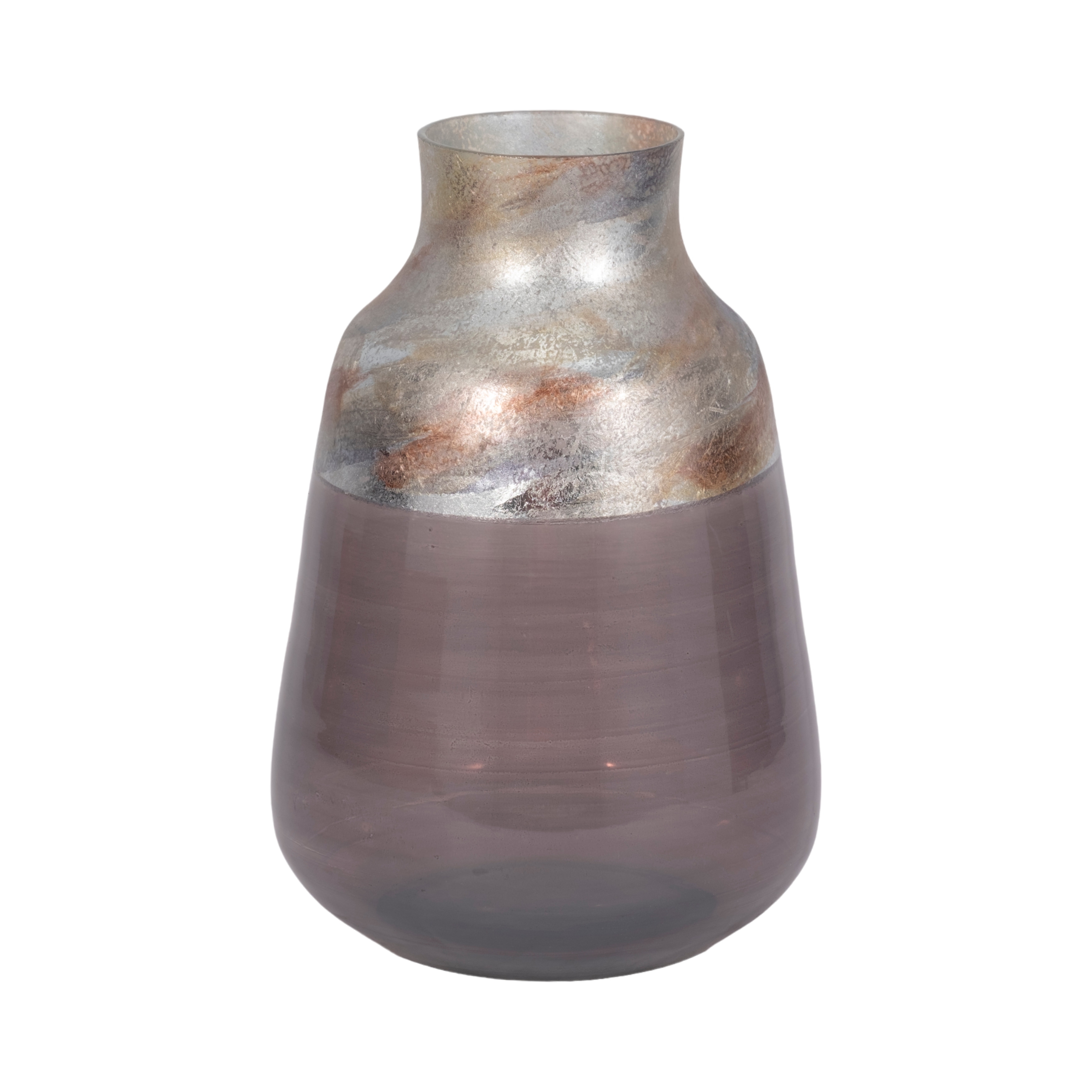 Modern Glam Glass Vase Metallic Textured Neck and Smooth Tapered Body