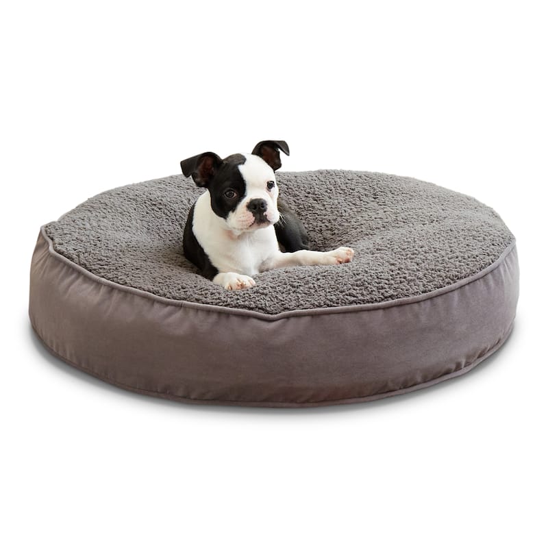 Happy Hounds Scout Deluxe Sherpa Round Dog Bed - Small (30") - Gray