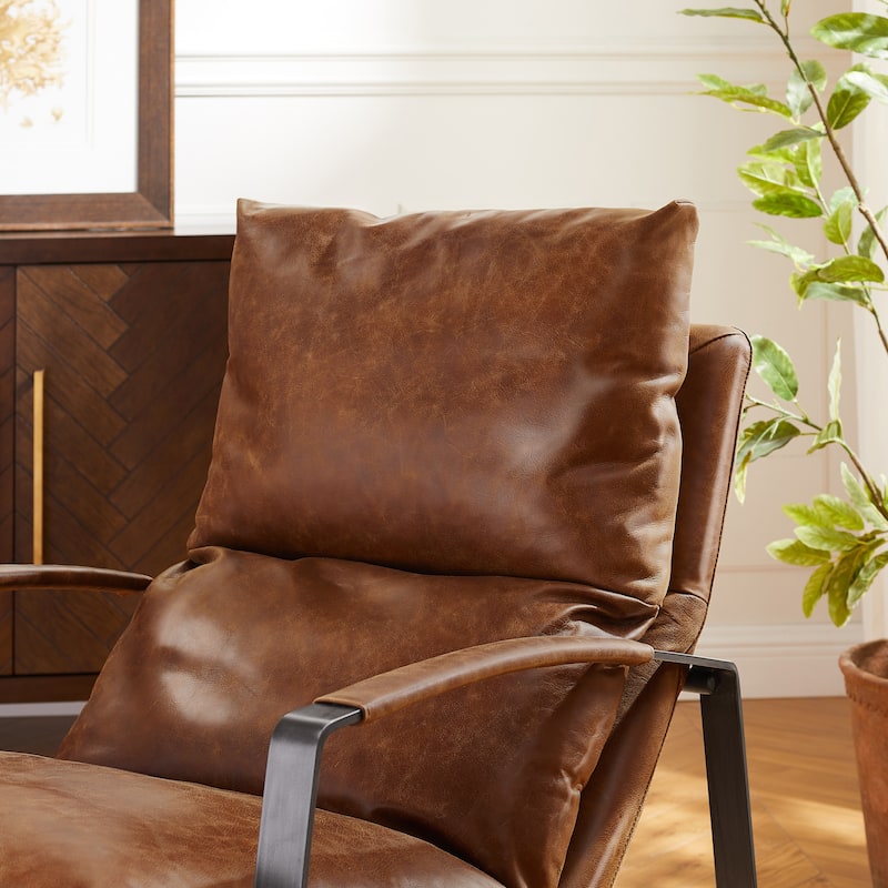 Art Leon Art Leon Comfortable Genuine Leather Accent Lounge Chair with Cushion Seat