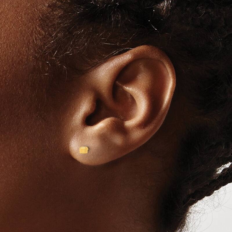 Curata 14k Yellow Gold Small 2.5mm Polished Cube Post Earrings