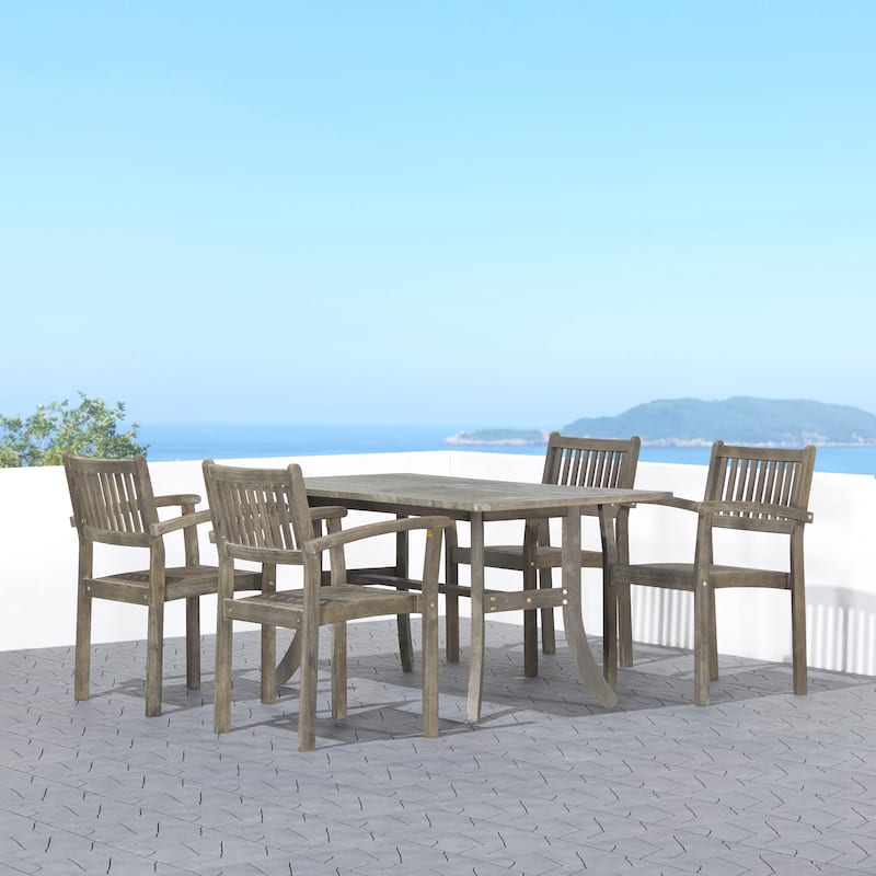 Hakan Wood Patio Curvy Legs Table and Stacking Chair Set