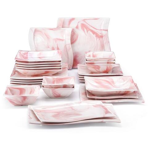 MALACASA Flora Wavy Modern Porcelain Dinnerware Set (Service for 6)