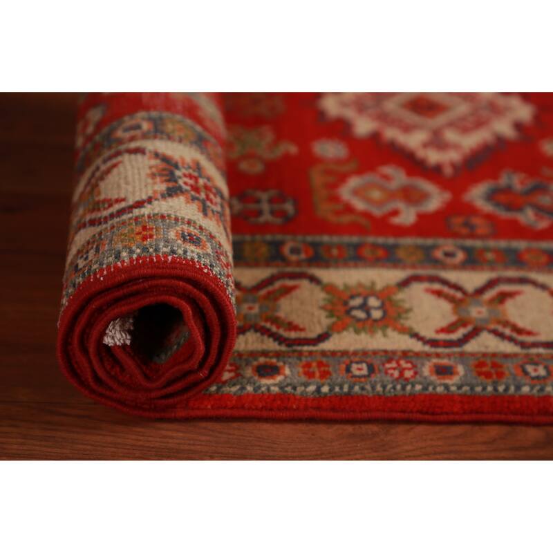 Traditional Red Foyer Rug Hand-Knotted Geometric Wool Carpet - 2'9"x 4'1"