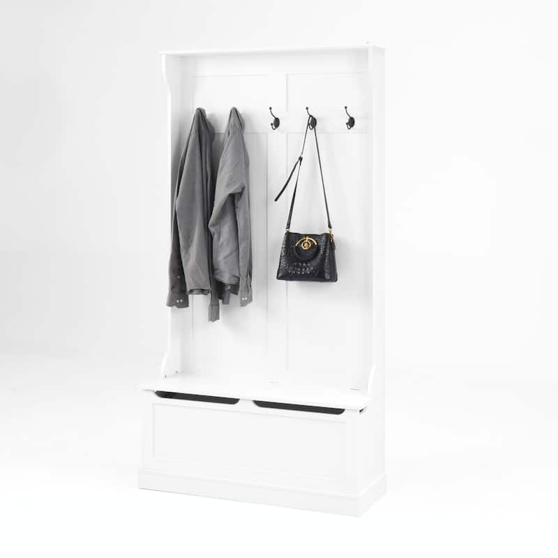 Entryway Bench with Standing Coat Rack, Hall Tree with Shoe Storage