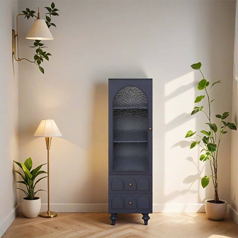Tall Storage Cabinet with Glass Door,Two Drawers,and Adjustable Shelf for Versatile and Stylish Organization in Any Room