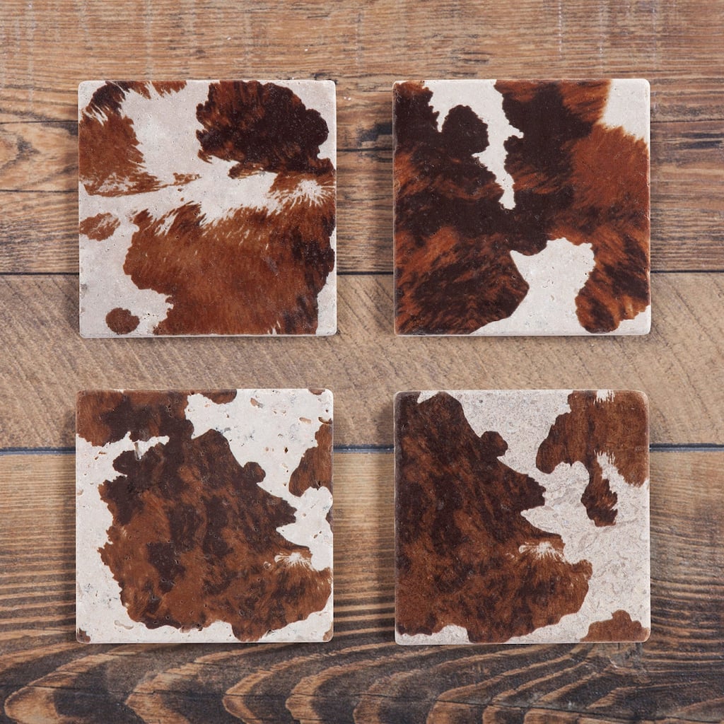 Paseo Road by HiEnd Accents Cowhide Coaster Set, 4PC