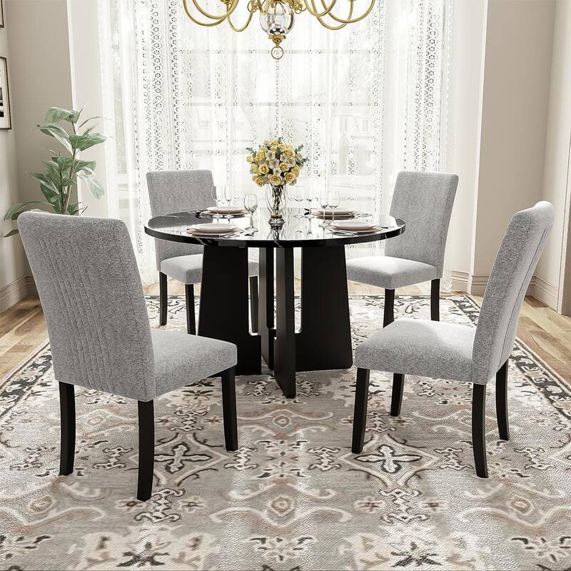 5PCS Round Dining Table Set - Black-Top
