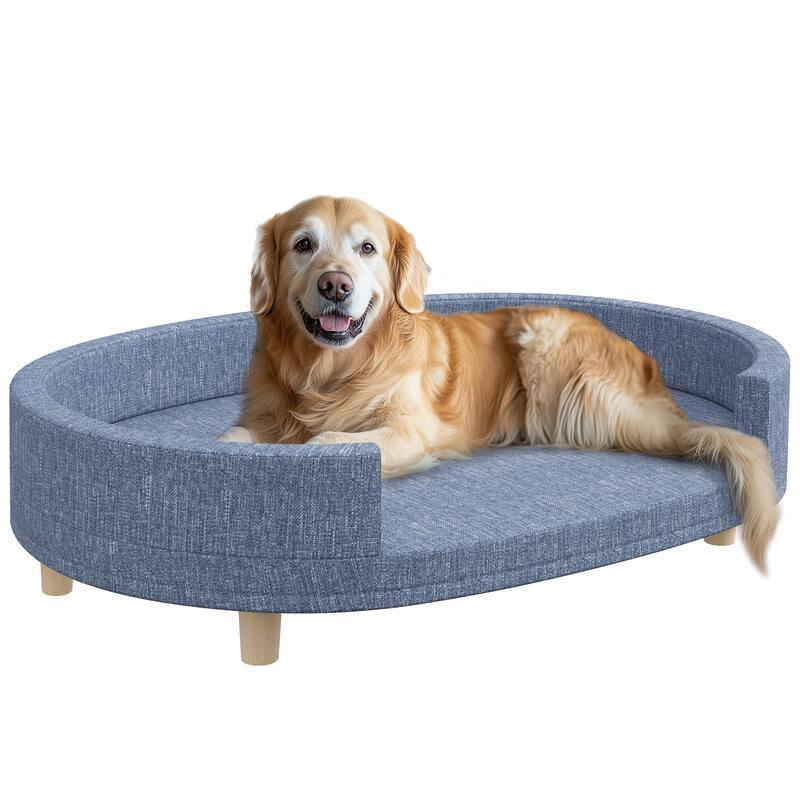 PawHut Dog Couch, Pet Sofa Bed for Large Dogs, Elevated Dog Sofa with Removable Top, Washable Cover, Blue