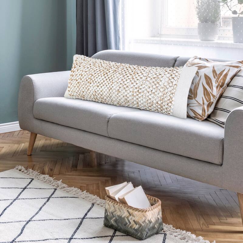 Reela Textured Jute and Cotton Lumbar Throw Pillow by Sevita