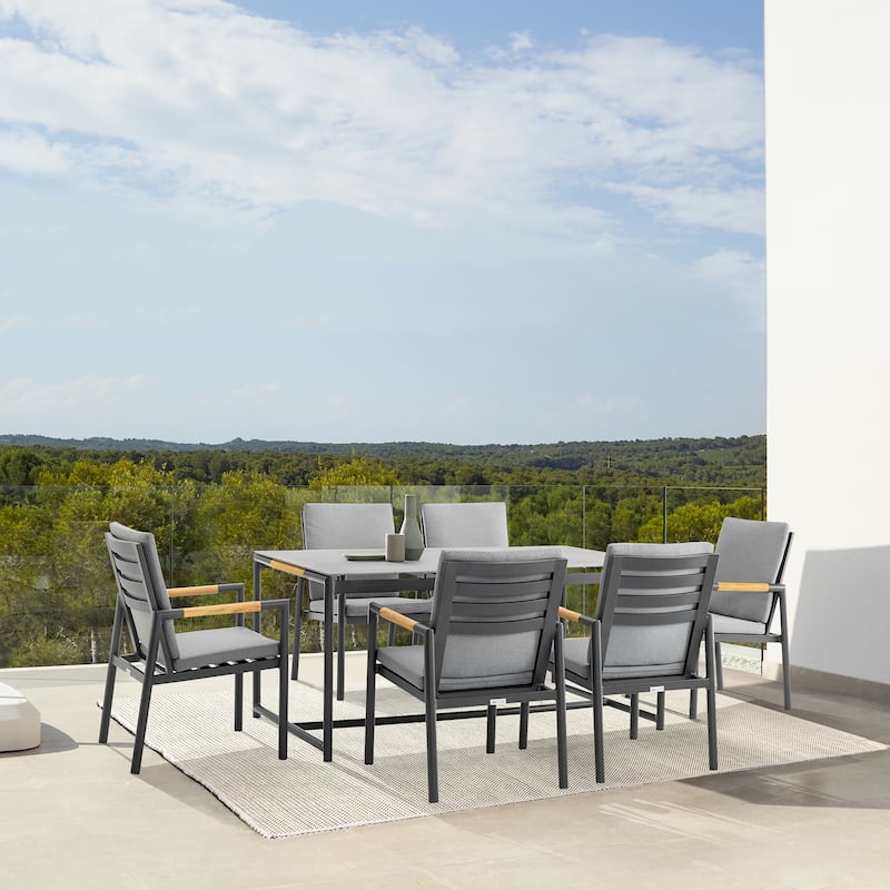Royal Black Aluminum & Teak 7-Piece Outdoor Dining Set - Black