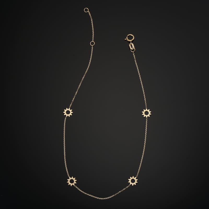 14k Yellow Gold Sun Station Adjustable Length Anklet (adjusts to 9 or 10 inches)