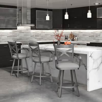 Tempo Furniture Wellington Swivel 26" Counterstool Counter Stool w/ Arms Flintrock Gray Powder Coat Finish & Dillon Steel Vinyl