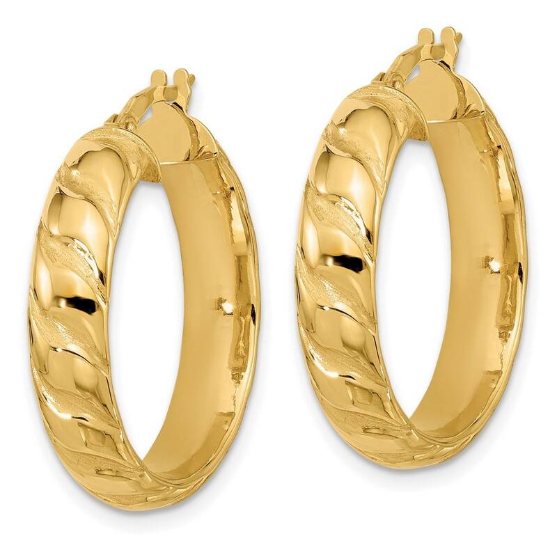 Curata 14k Yellow Gold Polished and Twisted Hoop Earrings - 27.36x24.7mm