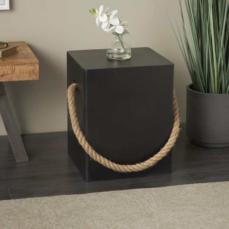 Magnesium Oxide Lightweight Outdoor Accent Table with Rope Handle - Black or White - Roche River Decor