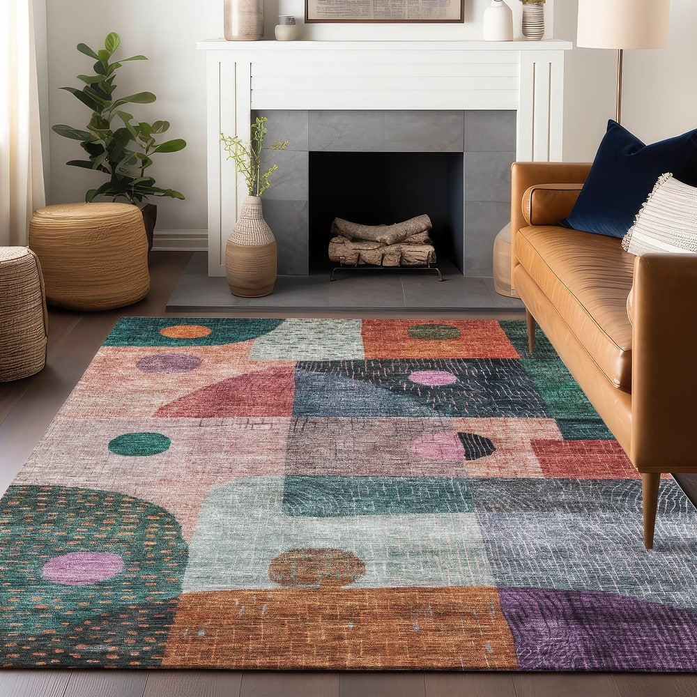 Machine Washable Indoor/ Outdoor Contemporary Geo Chantille Rug