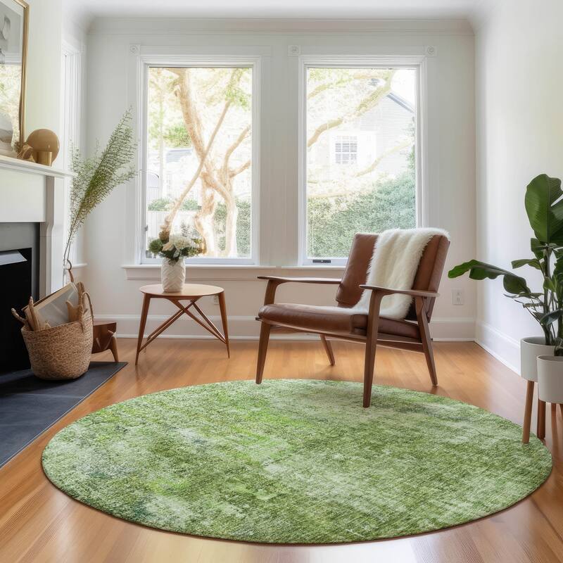 Premium Washable Super Soft Solid Ombre Mayfield Rug - Olive - 8' x 8' - Round