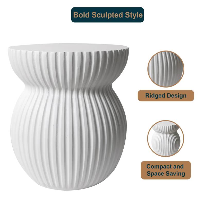 Mander Fiberstone Side Table - Ribbed Hourglass End Accent Table for Indoor or Outdoor Use