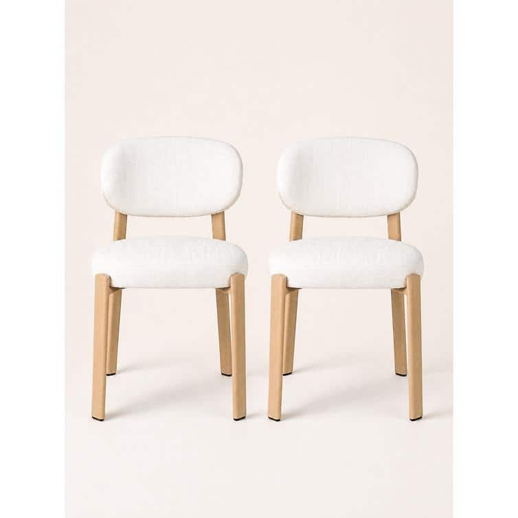 2-Piece Modern Upholstered Dining Chair Set with Solid Wood Legs, Cream Textured Fabric Side Chairs for Dining Room and Kitchen