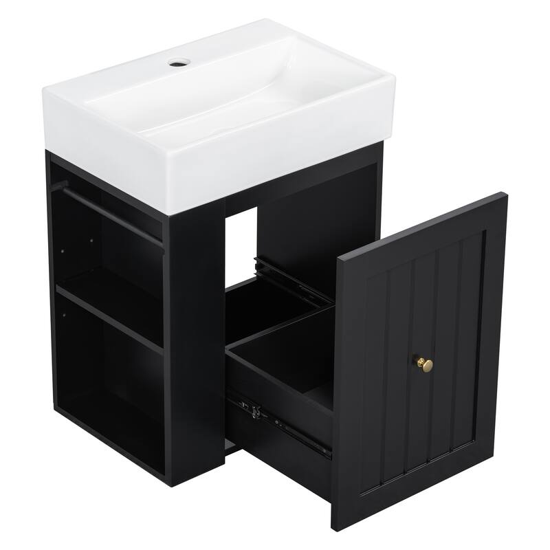 Roomfitters 20" Wall-Mounted Bathroom Vanity with Sink, MDF Floating Cabinet with Drawer & Side Shelf