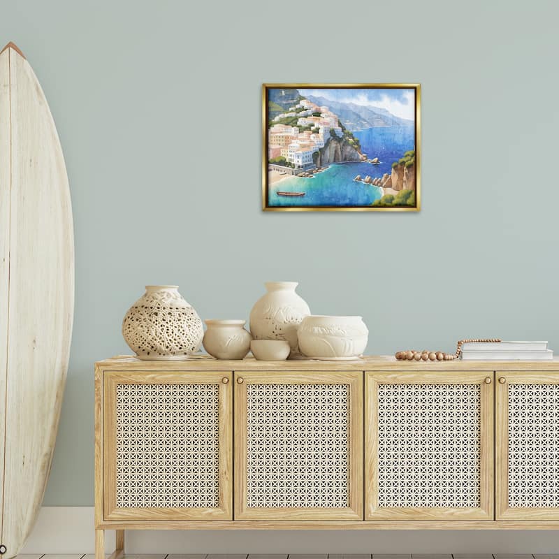 Stupell Vibrant Coastal Seascape Framed Floater Canvas Wall Art Design By Kim Allen
