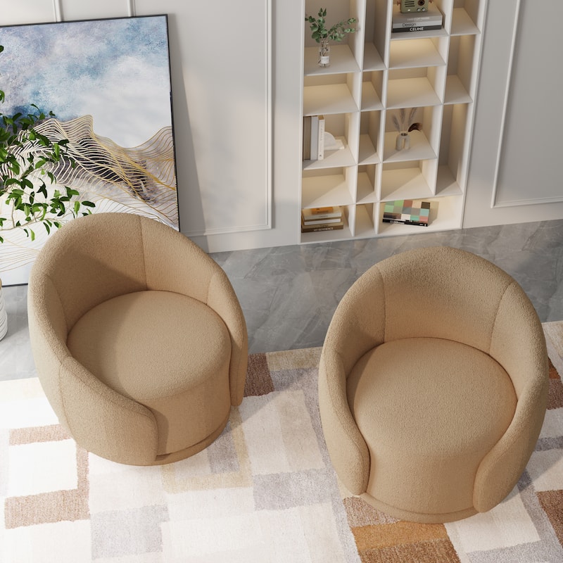 Upholstered Boucle Swivel Barrel Chair
