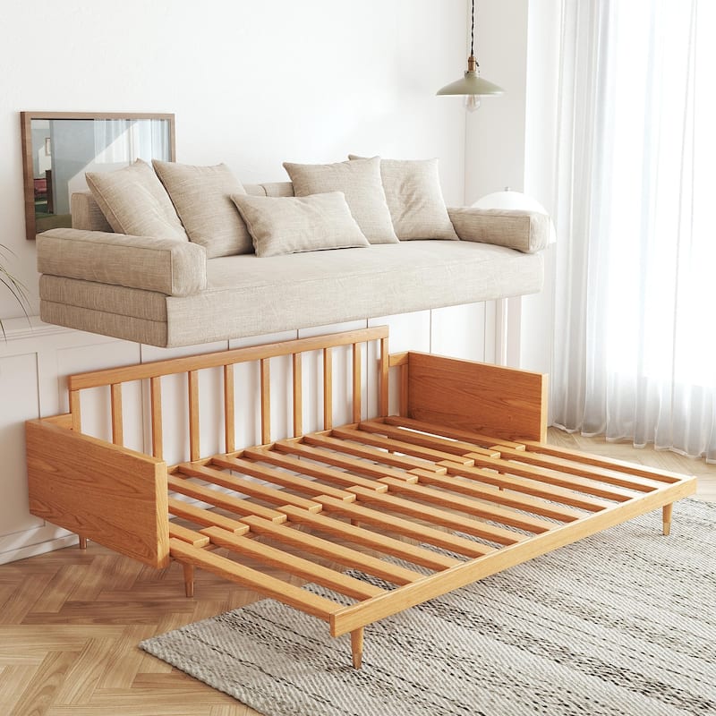 JASIWAY Modern Retractable Solid Wood Sleeper Sofa Bed