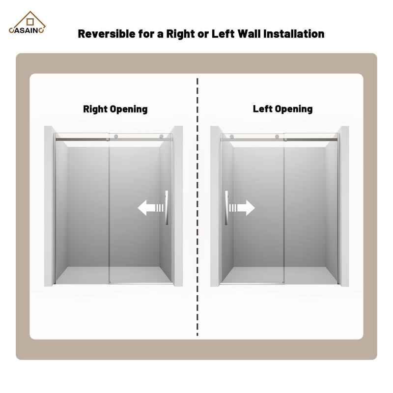 CASAINC 60 in. W x 76 in. H Sliding Frameless Shower Door with SGCC Certification