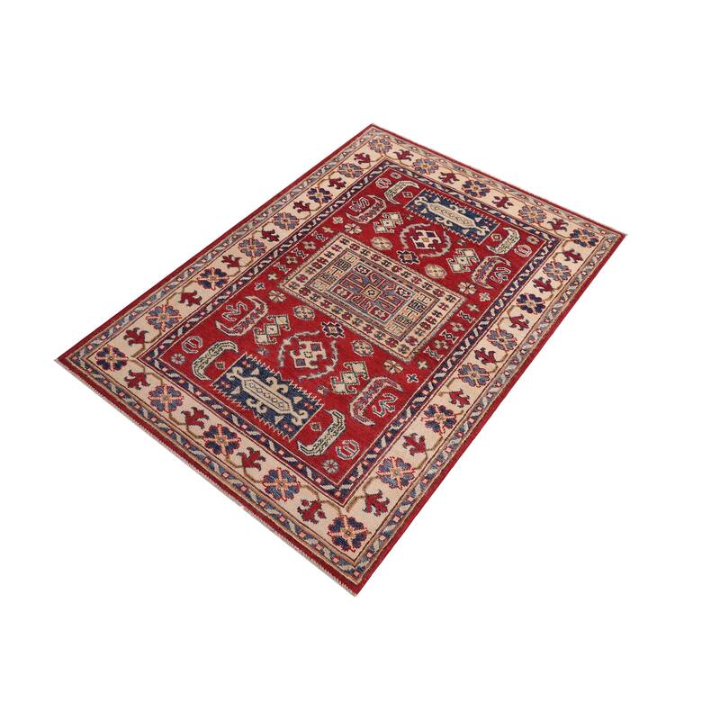 Rustic Kazak Erick Red/Beige Wool Rug - 3'1'' x 5'0''