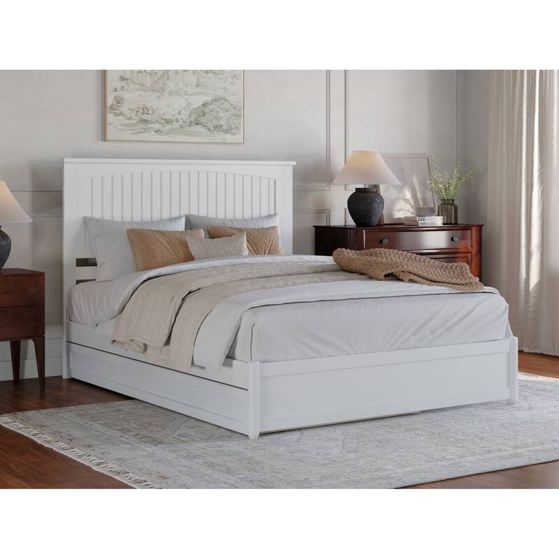 Malta Platform Bed with Panel Footboard and Twin XL Trundle - White - Queen