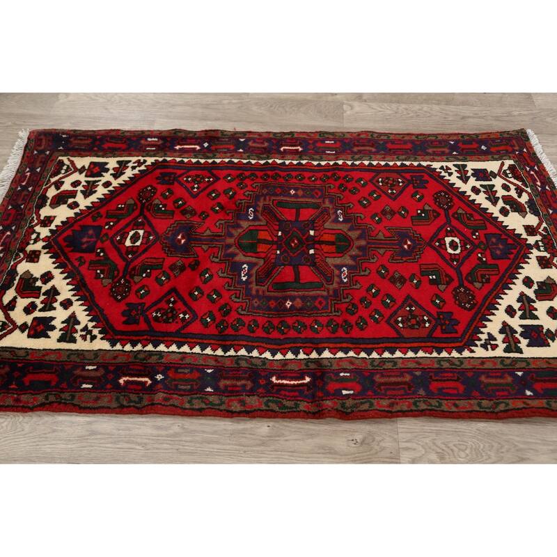 Tribal Geometric Hamedan Persian Traditional Area Rug Wool Handmade - 3'2" x 5'6"