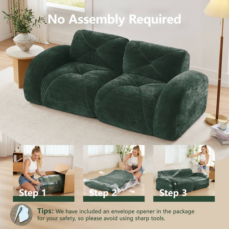 Velvet Tufted Loveseat Sofa Modular Couch, Boneless Deep Seat 2-Seater Couch, Available with/without Ottoman