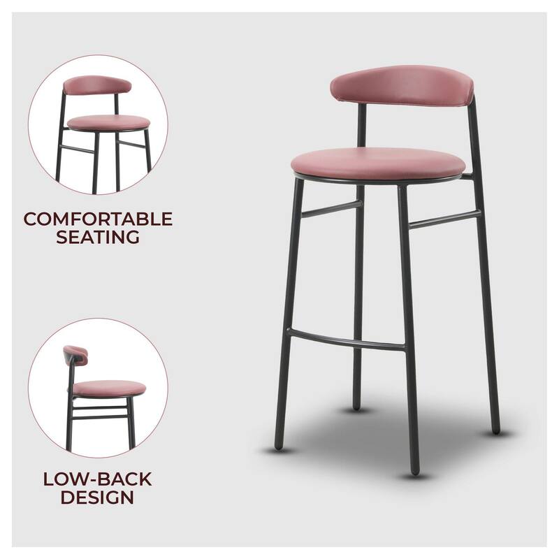 Upholstered Leather Bar Stool Accent Kitchen Chair Lume Collection Set of 2
