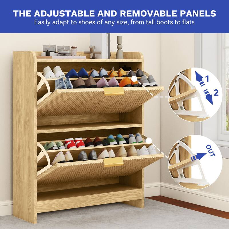 Moasis Fluted Shoe Cabinet with Air Purifier and Flip Drawers for Entryway Storage Natural