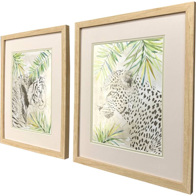 HomeRoots Set Of Two Boho Jungle Cat Brown Framed Wall Art