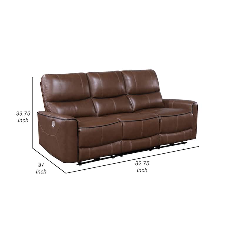 Lima Power Recliner Sofa, Brown Faux Leather, USB Port, Cushions, 83 Inch