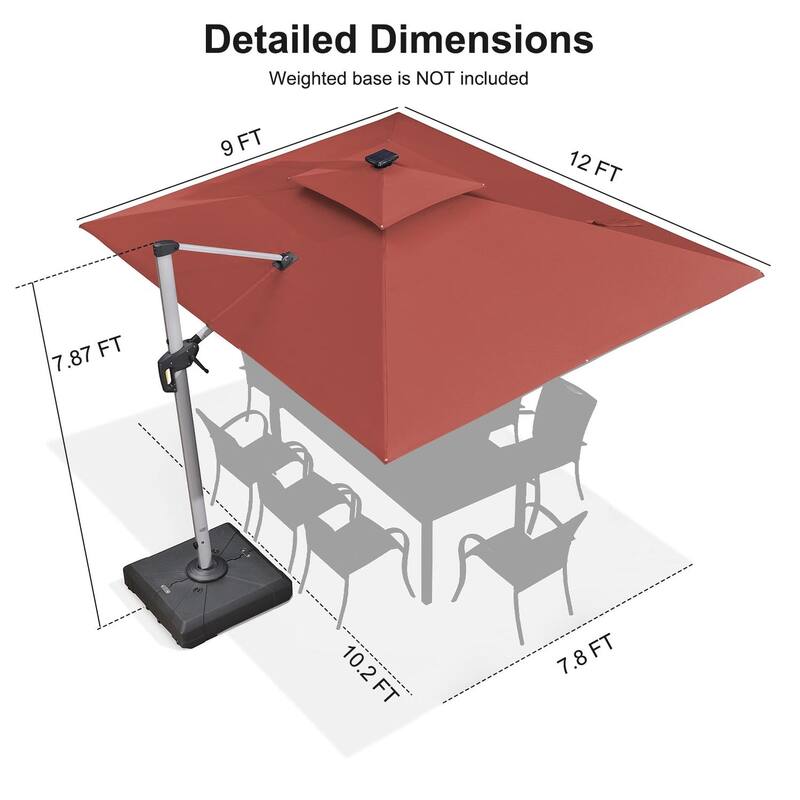 PURPLE LEAF 9/10/11 ft Square 09x12 ft Rectangle Double Top LED Patio Cantilever Umbrella with Base