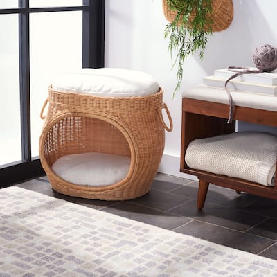 SAFAVIEH Gerdur Wicker Cat Bed with Cushion - 20.1 In. W x 11.8 In. D x 16.5 In. H - 20Wx12Dx17H