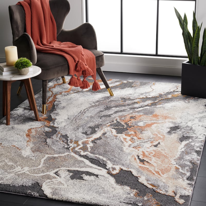 SAFAVIEH Cyrus Shag Kerasoula Abstract 1-inch Thick Rug - 5'5" x 7'6" - Dark Grey/Orange - Rectangle