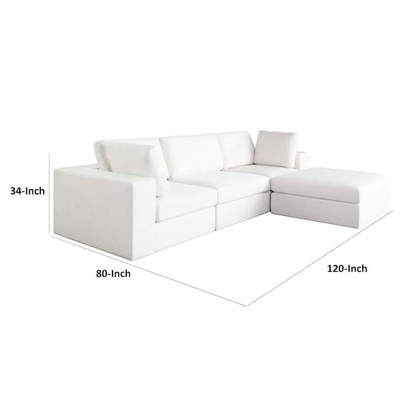 Lipi 4pc Modular Sectional Chaise Sofa Set, Mist White, 120 Inch Solid Wood Frame