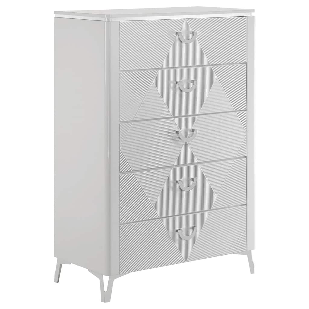 Cassia 5-drawer Bedroom Chest of Drawers White High Gloss