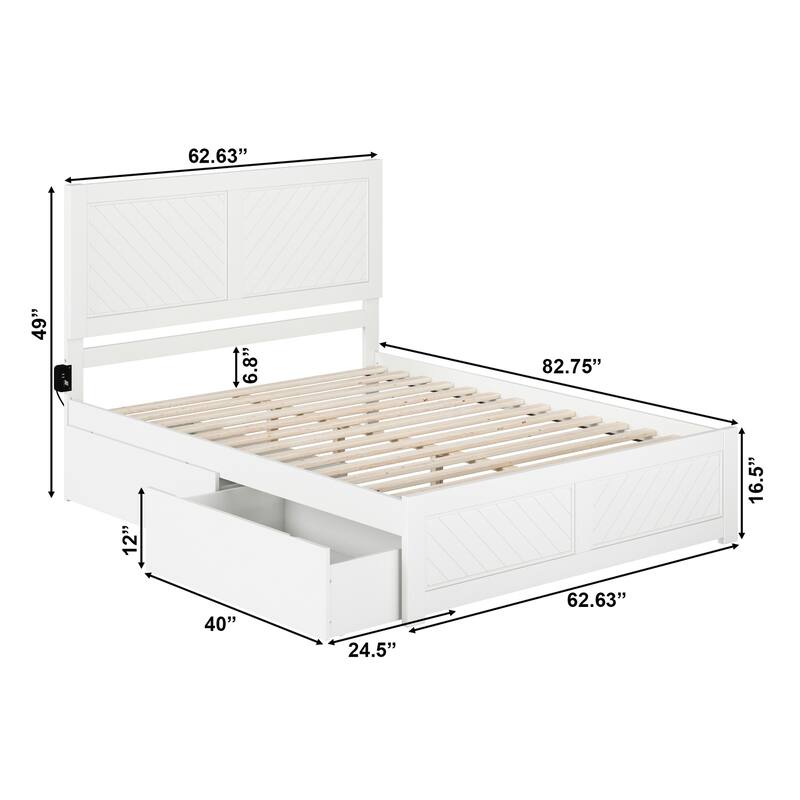 Platform Bed with Storage & Footboard - Modern Radiance Bed Frame, White Finish