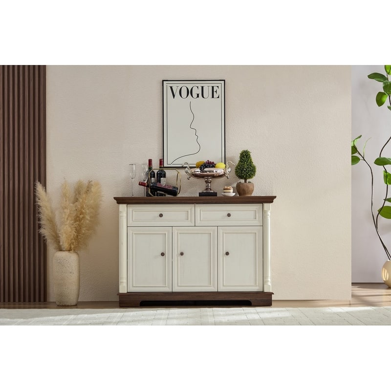 Farmhouse 47.24" Sideboard Buffet, Kitchen Storage Cabinet with 2 Drawers for Organized Home Living Solutions - White