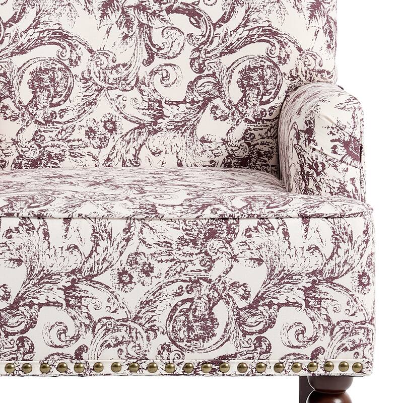 Linen Accent Chairs Nailhead Trim Armchairs with Wooden Legs