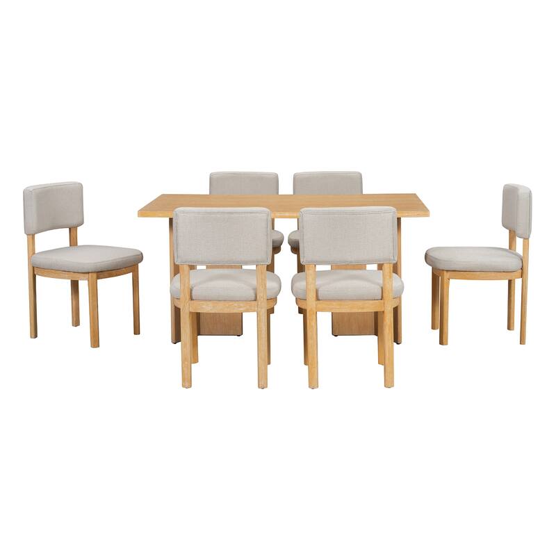 Farmhouse 7-Piece Wood Dining Table Set for 6 Upholstered Chairs Crafted for Comfort and Durability