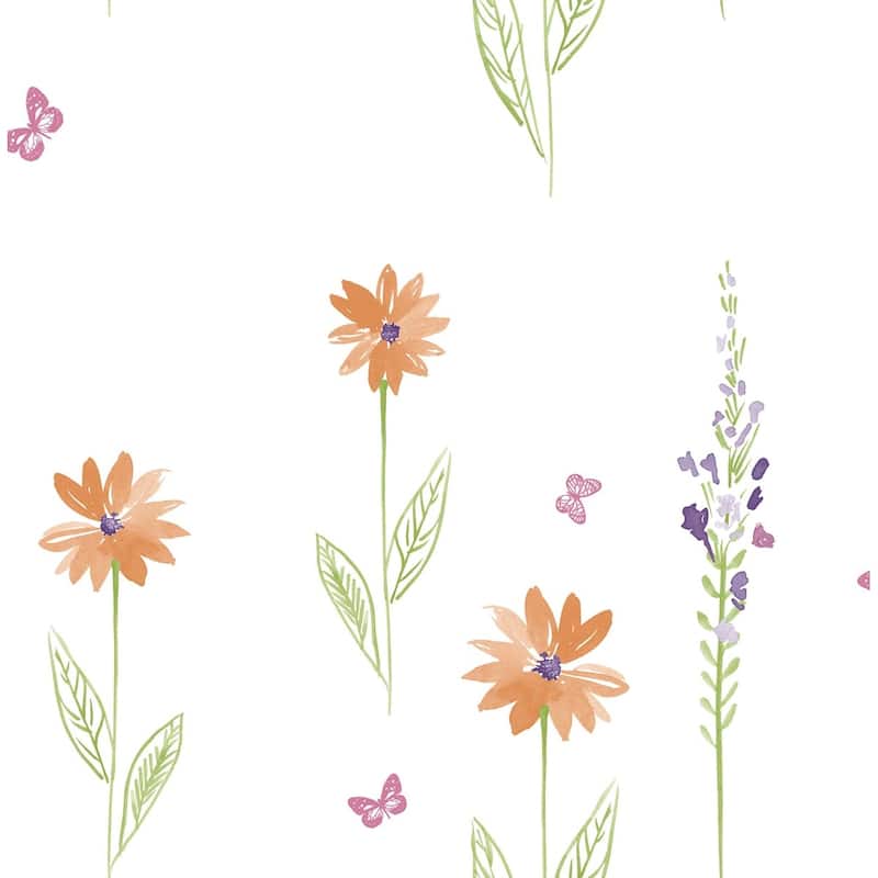Seabrook Designs Day Dreamers Daisy Field Unpasted Wallpaper - 20.5 in. W x 33 ft. L - Orange and Lime