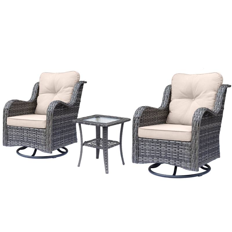 High Back Wicker Patio Furniture Outdoor Swivel Chair Set with Cushion